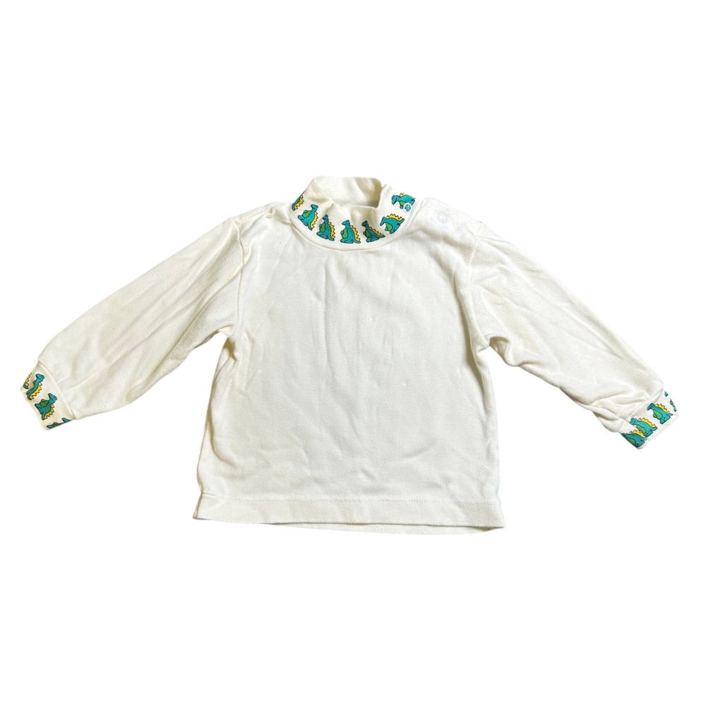 Vintage All Mine Baby Boy Dinosaur Mock Neck Top Cream Cotton 18M RN 13711